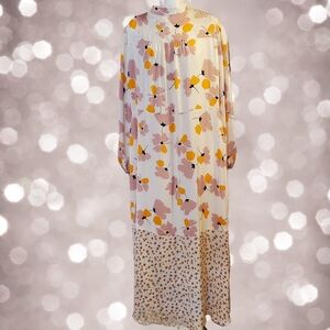 ME+EM Cream Floral Long Sleeve Maxi Dress with Pink and Yellow Print